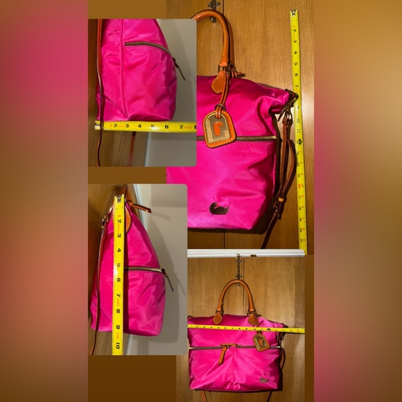 Dooney & Bourke Nylon Pink Satchel Tote Bag w/ Leather Trim & Shoulder Strap - Picture 6 of 17